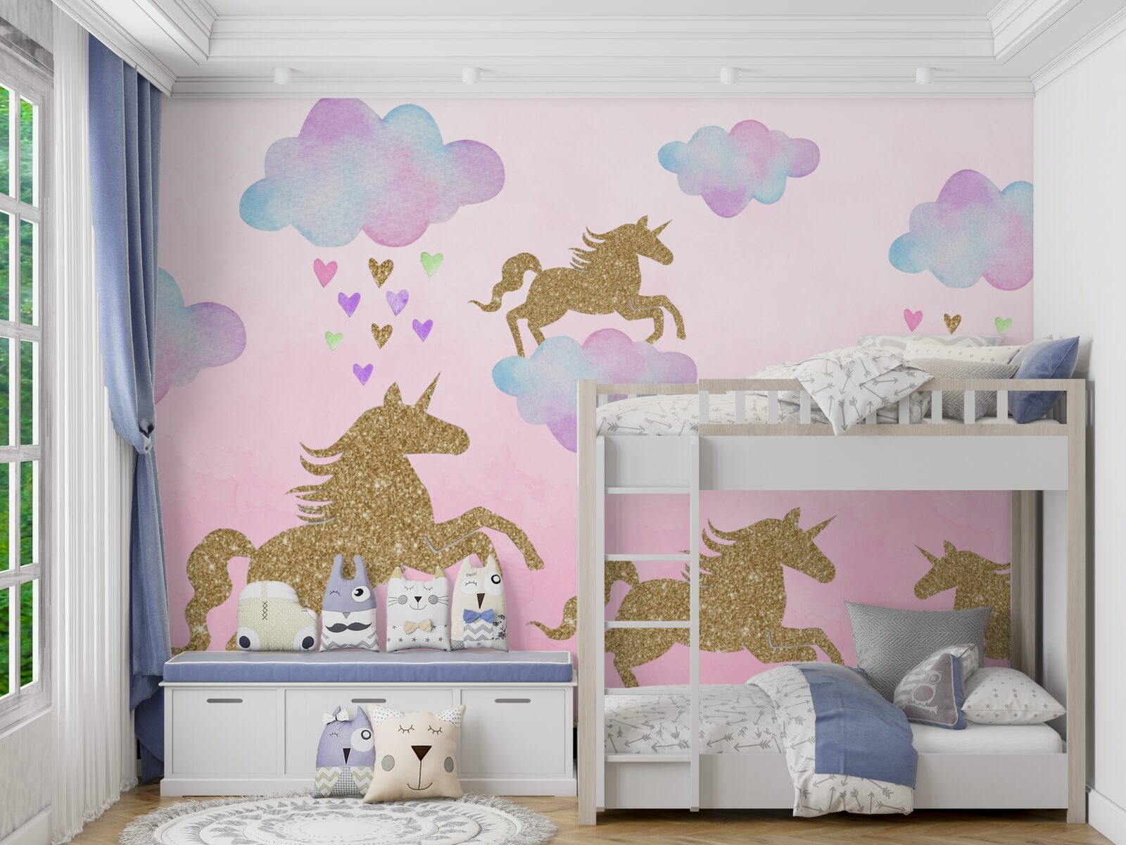 Fototapet unicornii se joacă în nori