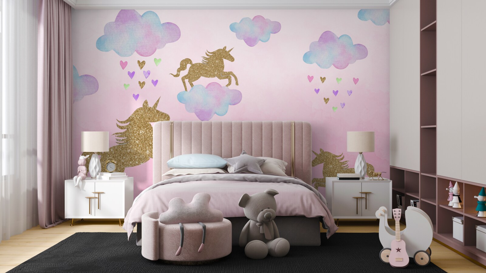 Fototapet unicornii se joacă în nori