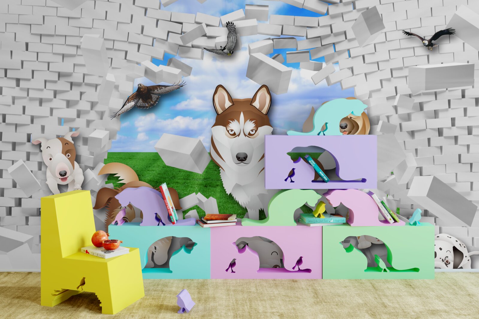 Fototapet câinii animați au trecut de barieră