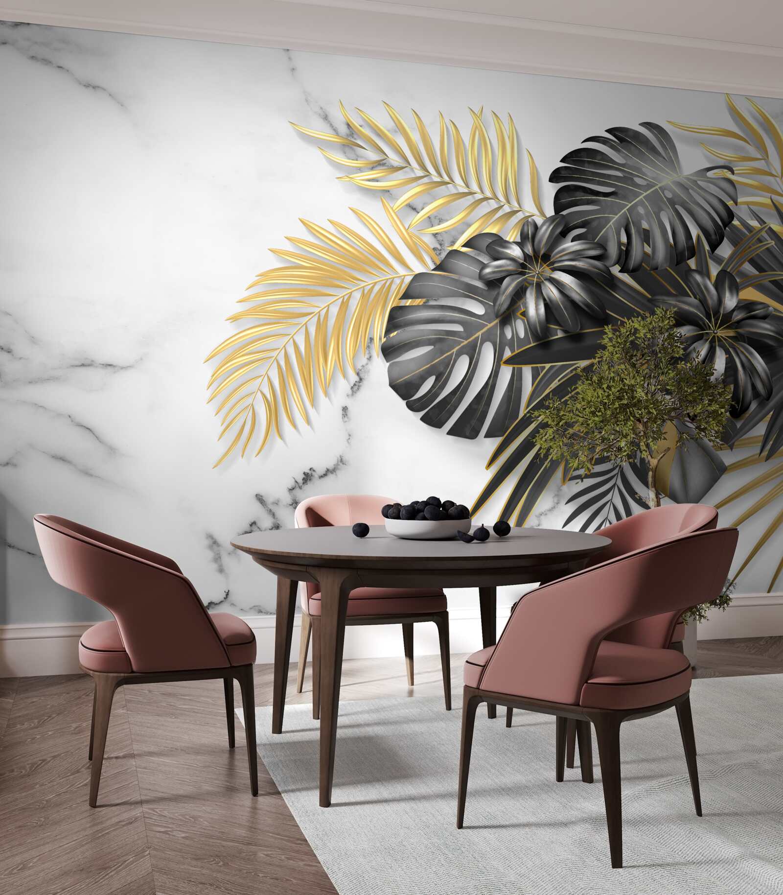 Fototapet frunze de ferigă aurii și negre