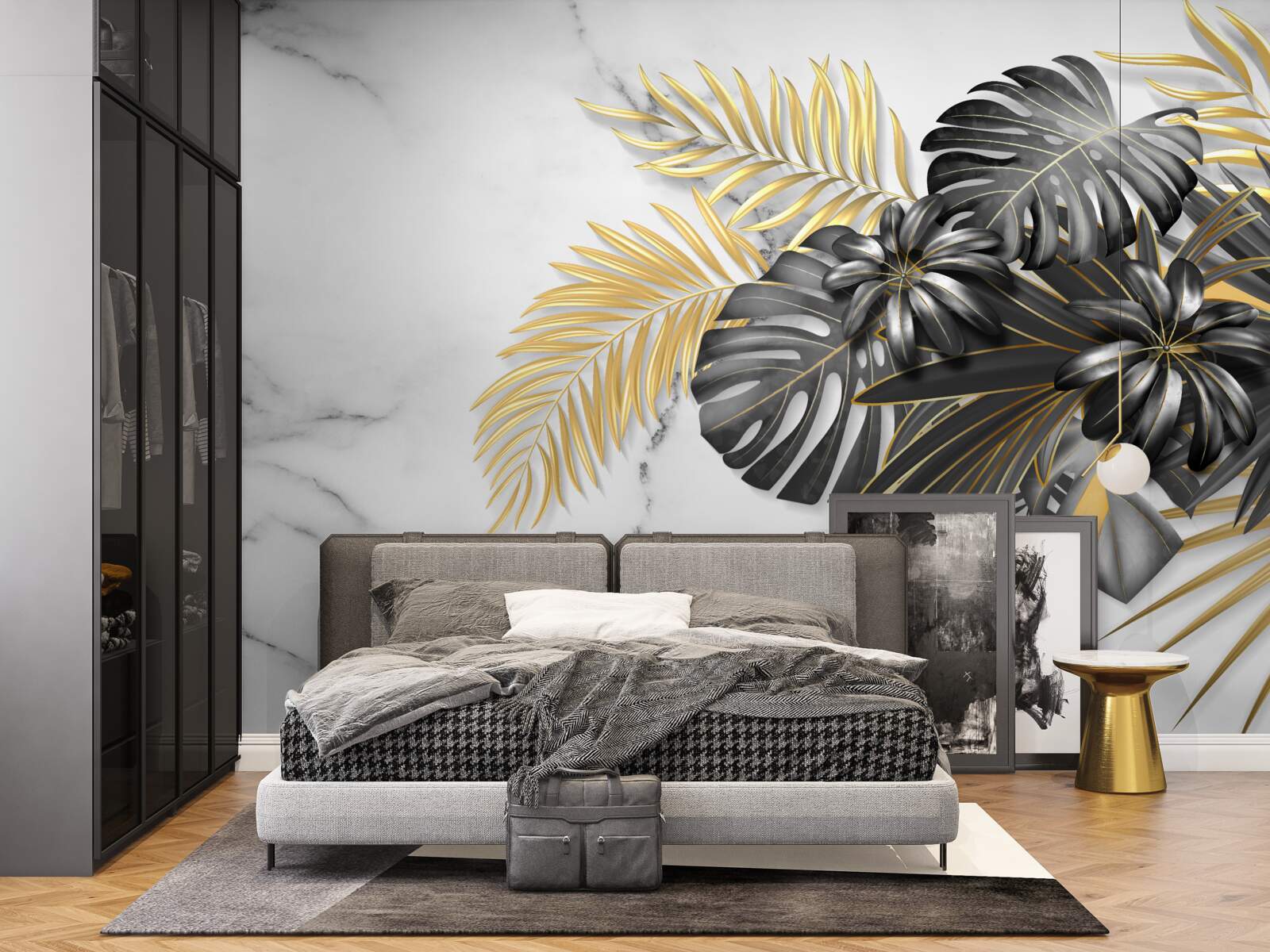 Fototapet frunze de ferigă aurii și negre