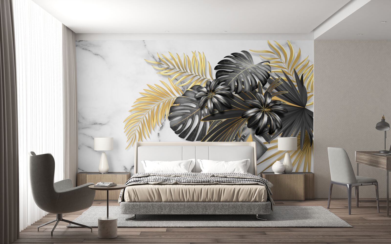 Fototapet frunze de ferigă aurii și negre