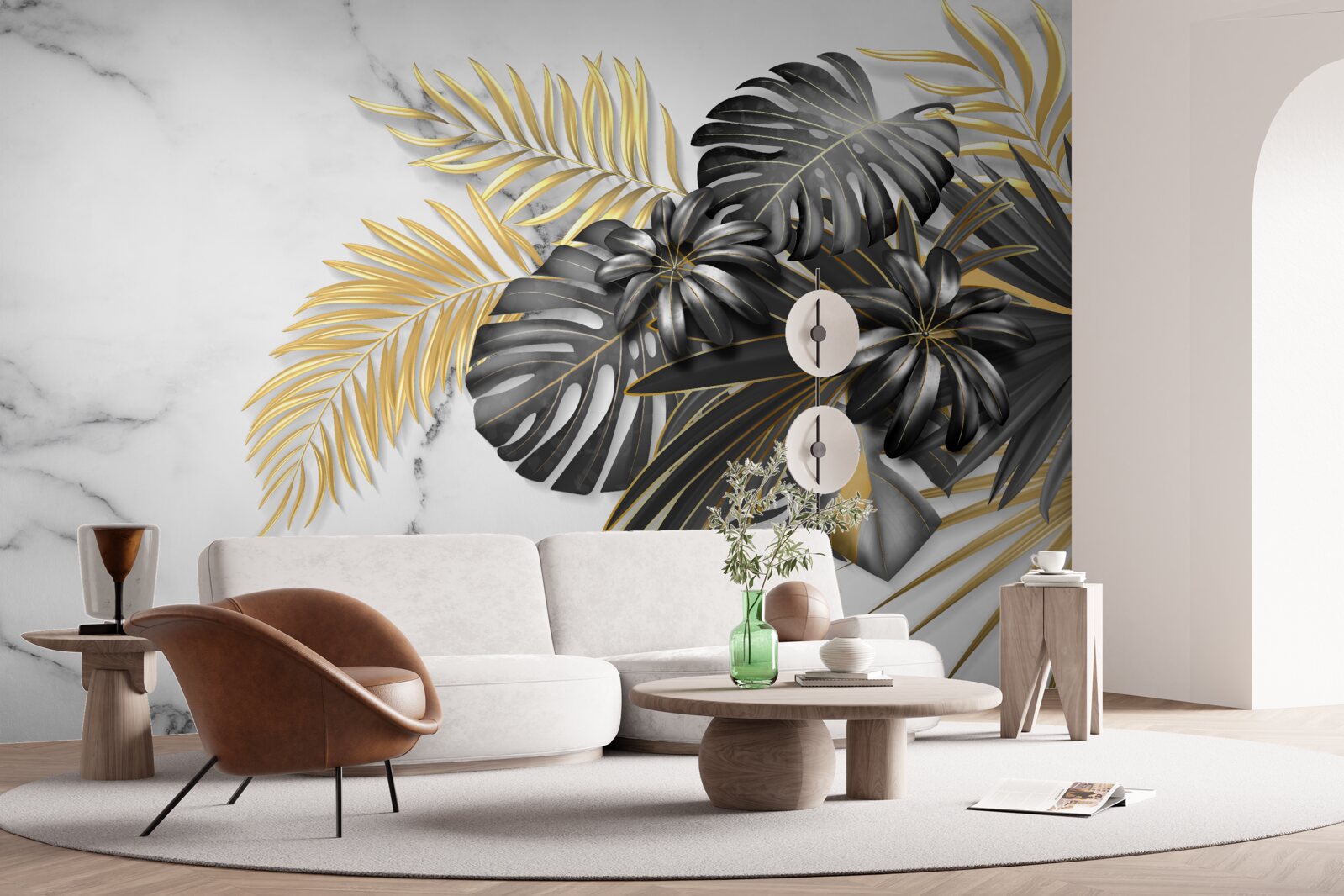 Fototapet frunze de ferigă aurii și negre