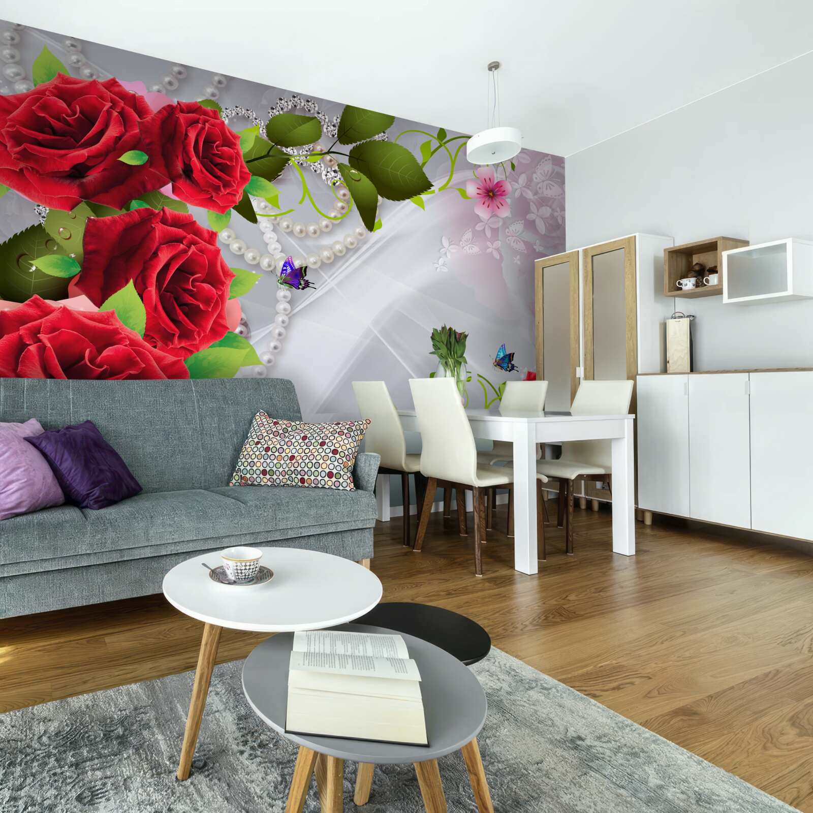 Fototapet trandafiri roșii perla