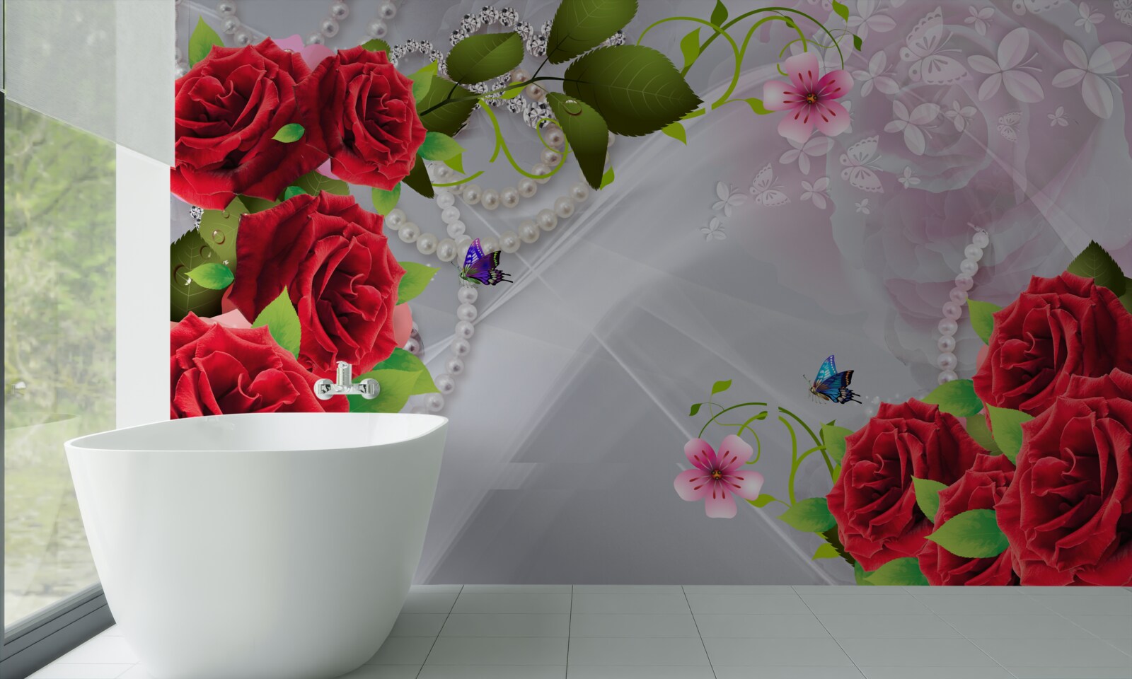 Fototapet trandafiri roșii perla