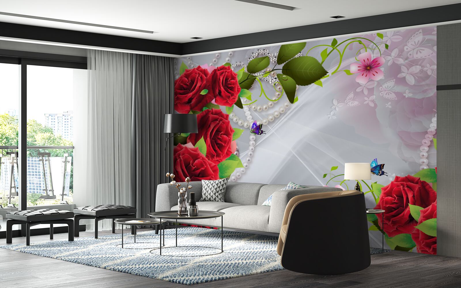 Fototapet trandafiri roșii perla