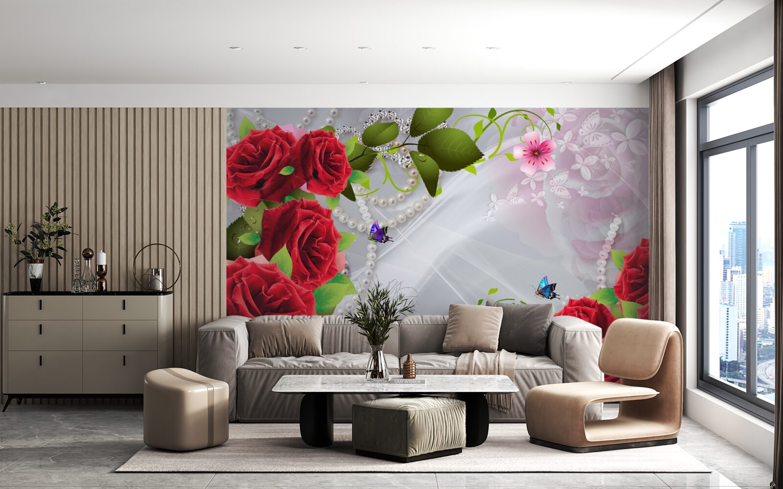 Fototapet trandafiri roșii perla