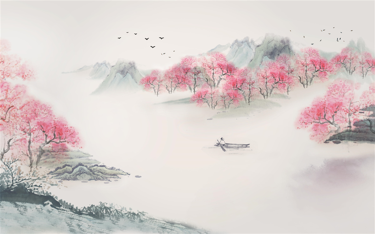 Fototapet Barcă în pădurea învăluită în ceața dimineții