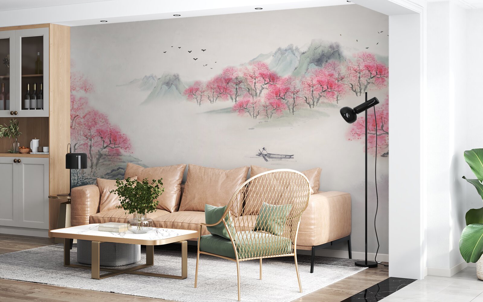 Fototapet Barcă în pădurea învăluită în ceața dimineții