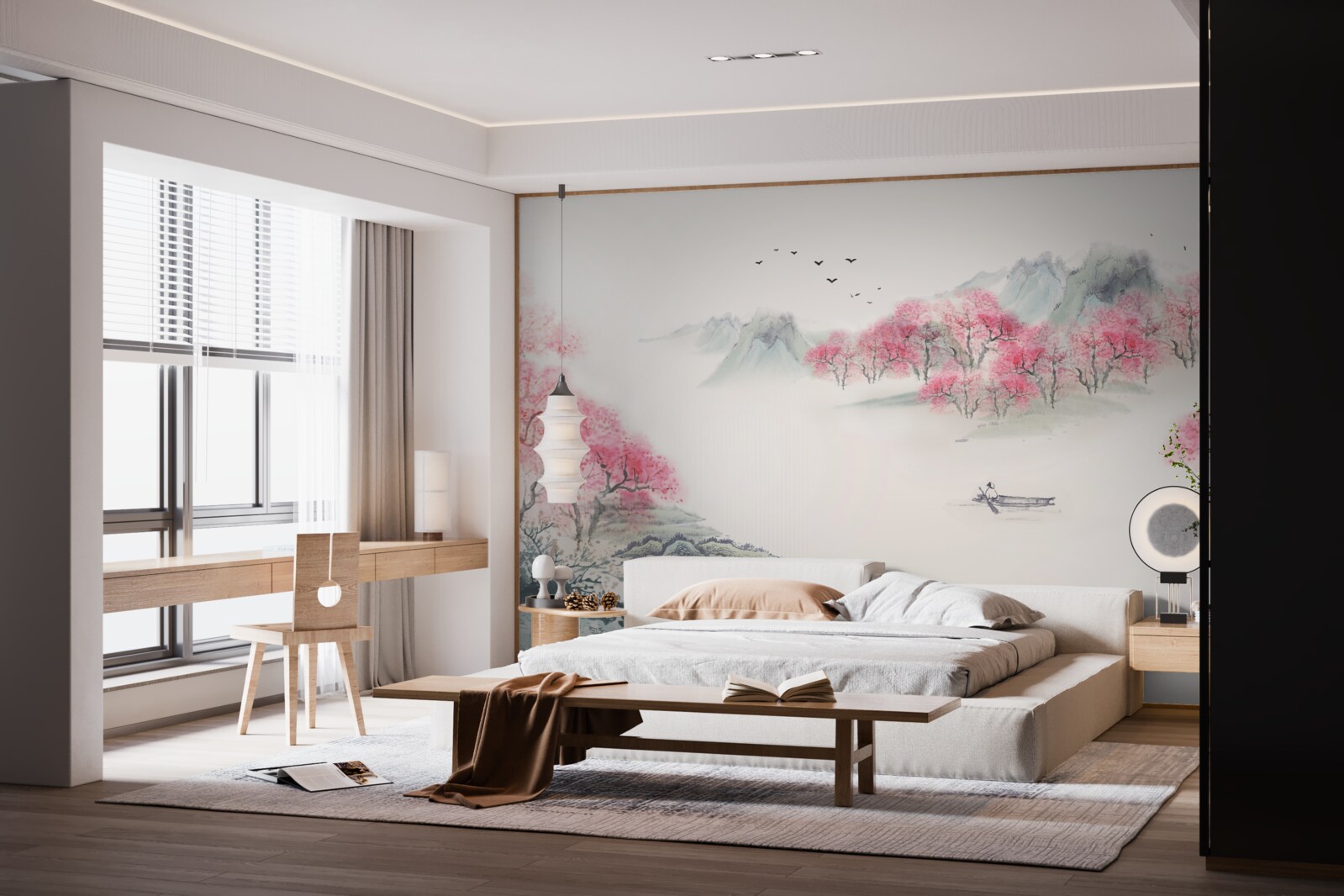 Fototapet Barcă în pădurea învăluită în ceața dimineții