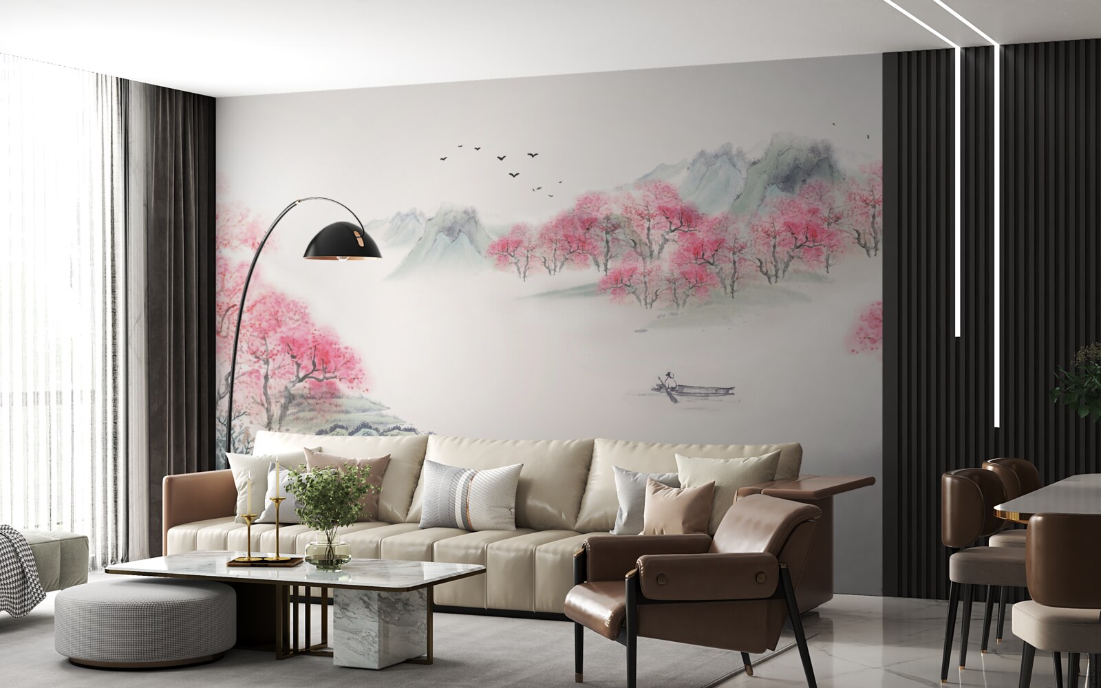 Fototapet Barcă în pădurea învăluită în ceața dimineții