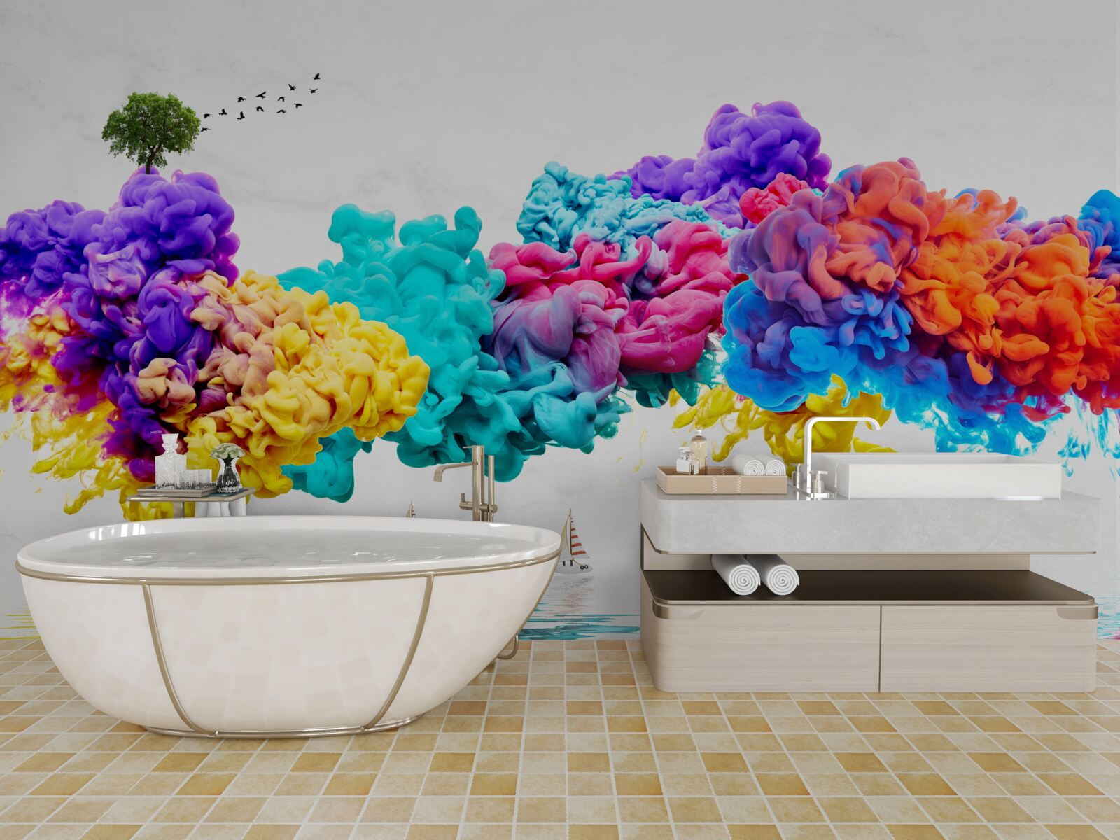 Fototapet culori strălucitoare deasupra suprafeței apei