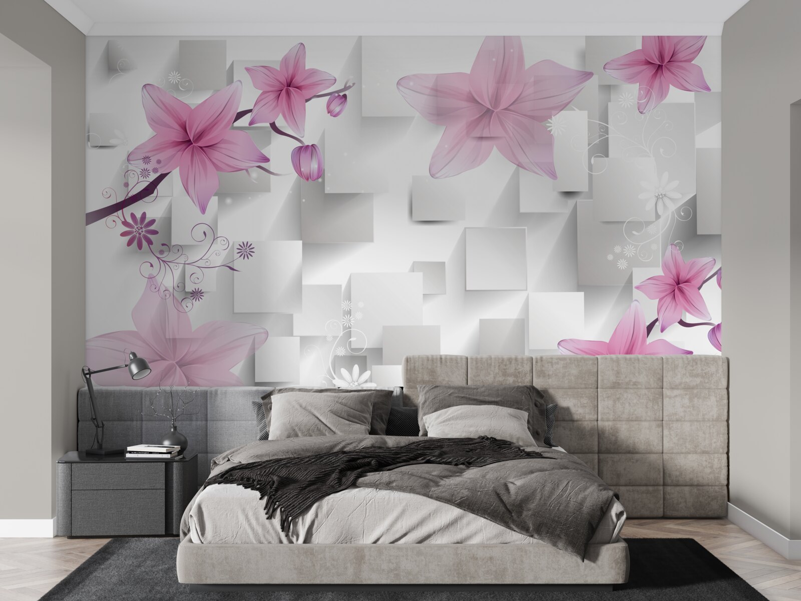 Fototapet abstract cu muguri mov