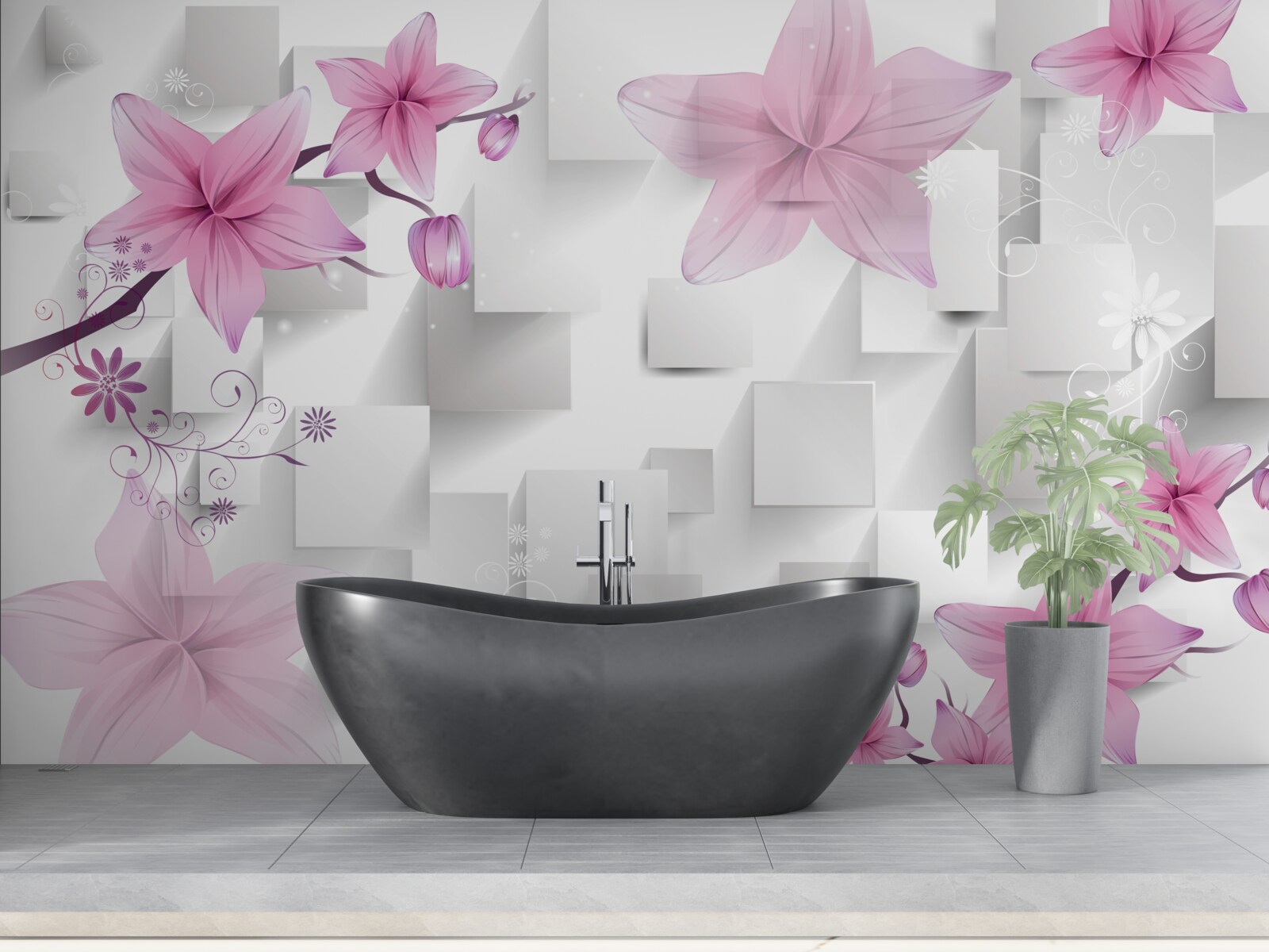 Fototapet abstract cu muguri mov