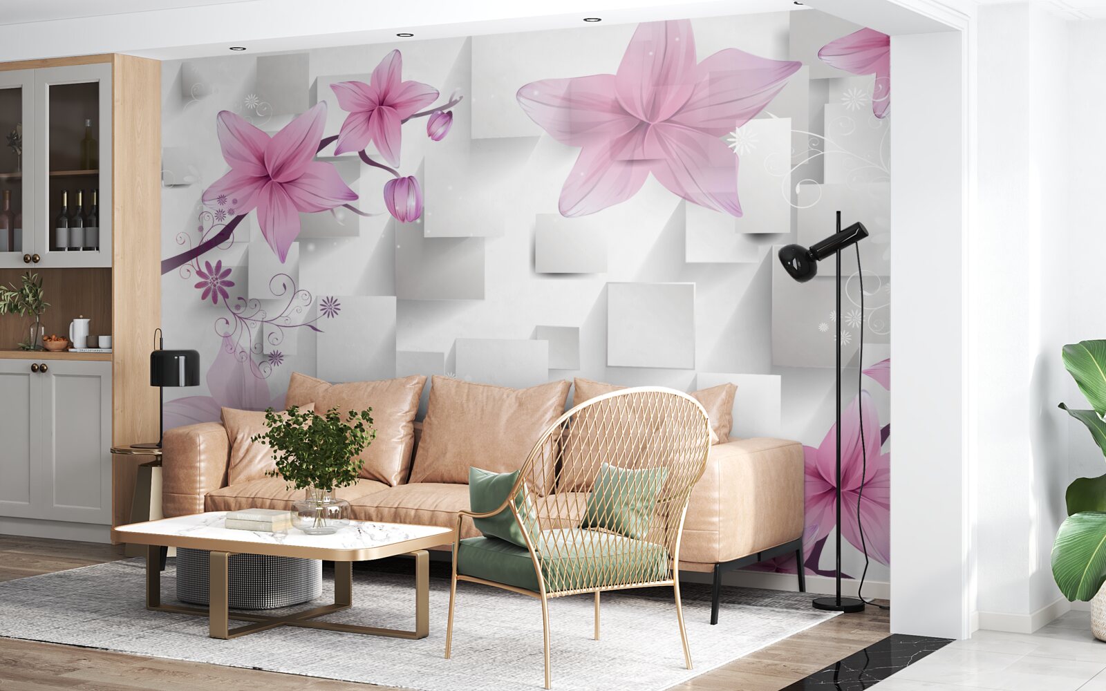 Fototapet abstract cu muguri mov