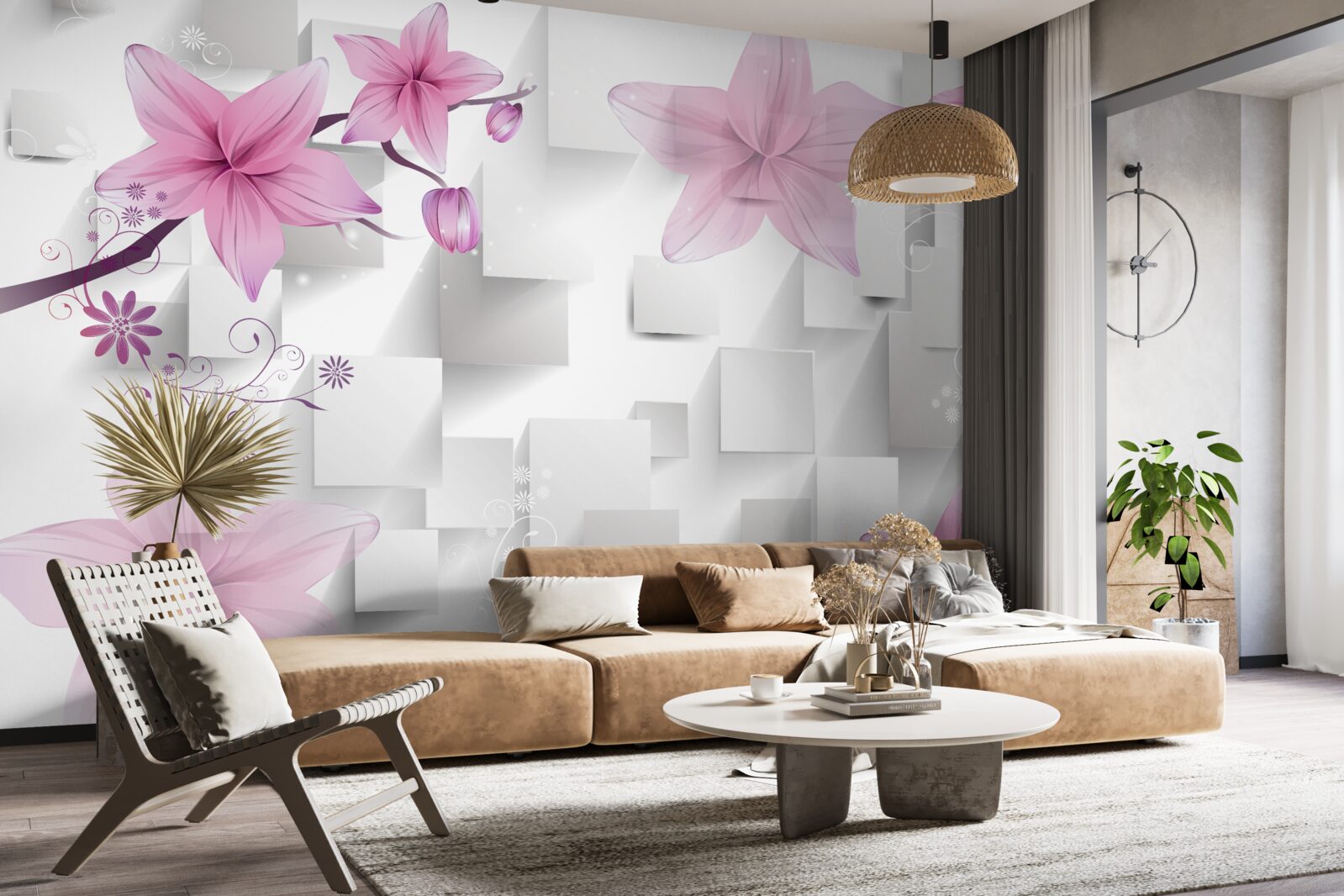 Fototapet abstract cu muguri mov