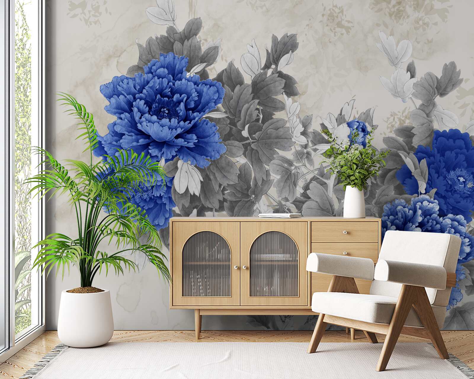 Fototapet ikiebana floare pe fundal gri