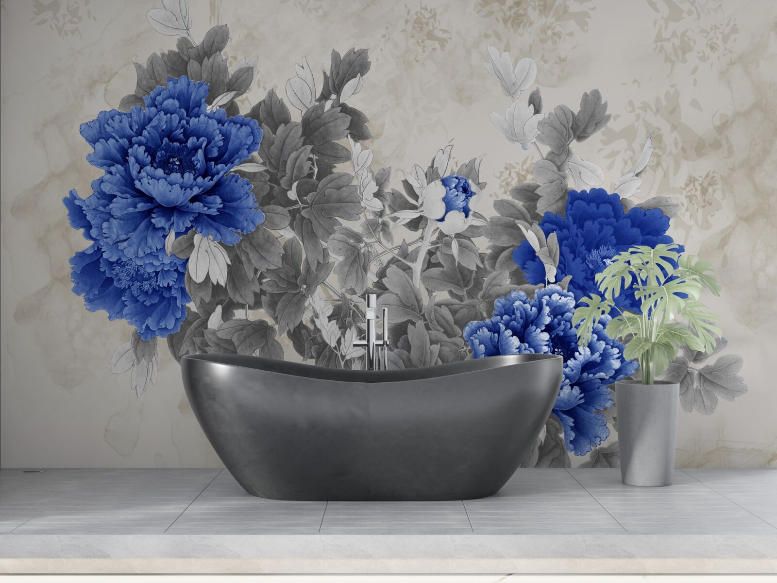 Fototapet ikiebana floare pe fundal gri