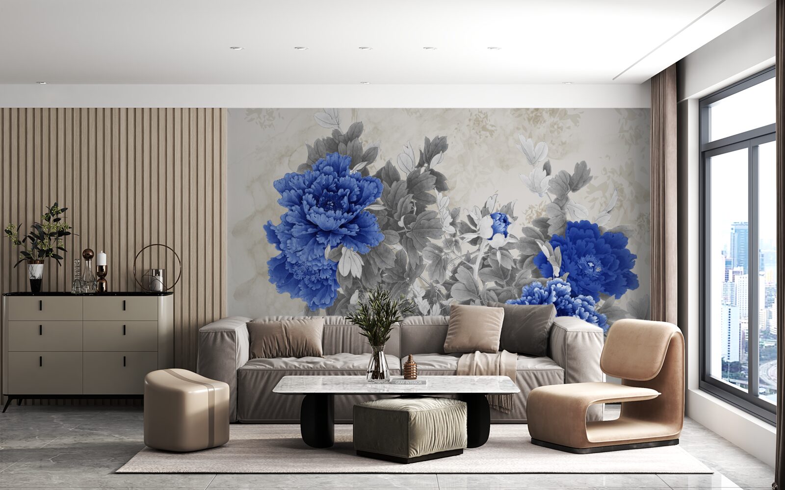 Fototapet ikiebana floare pe fundal gri