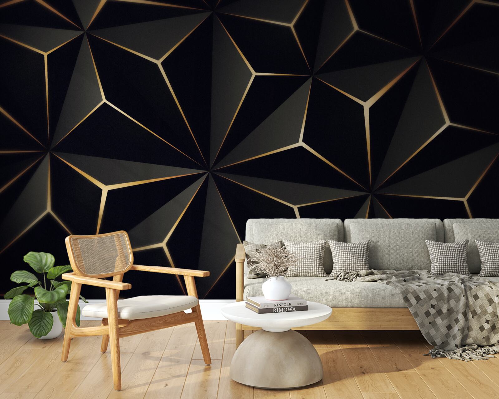 Fototapet piramide 3d în negru cu elemente aurii