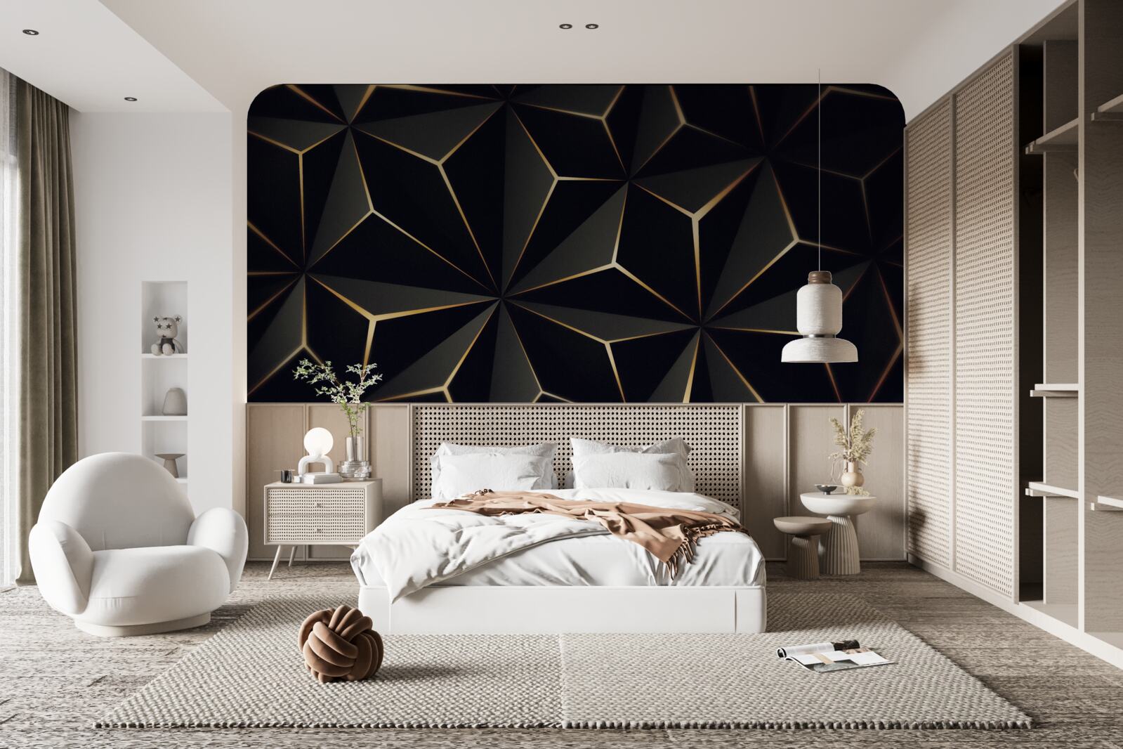 Fototapet piramide 3d în negru cu elemente aurii