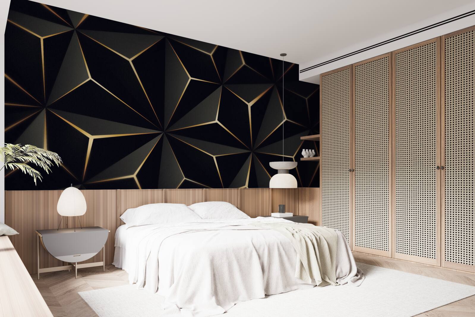 Fototapet piramide 3d în negru cu elemente aurii