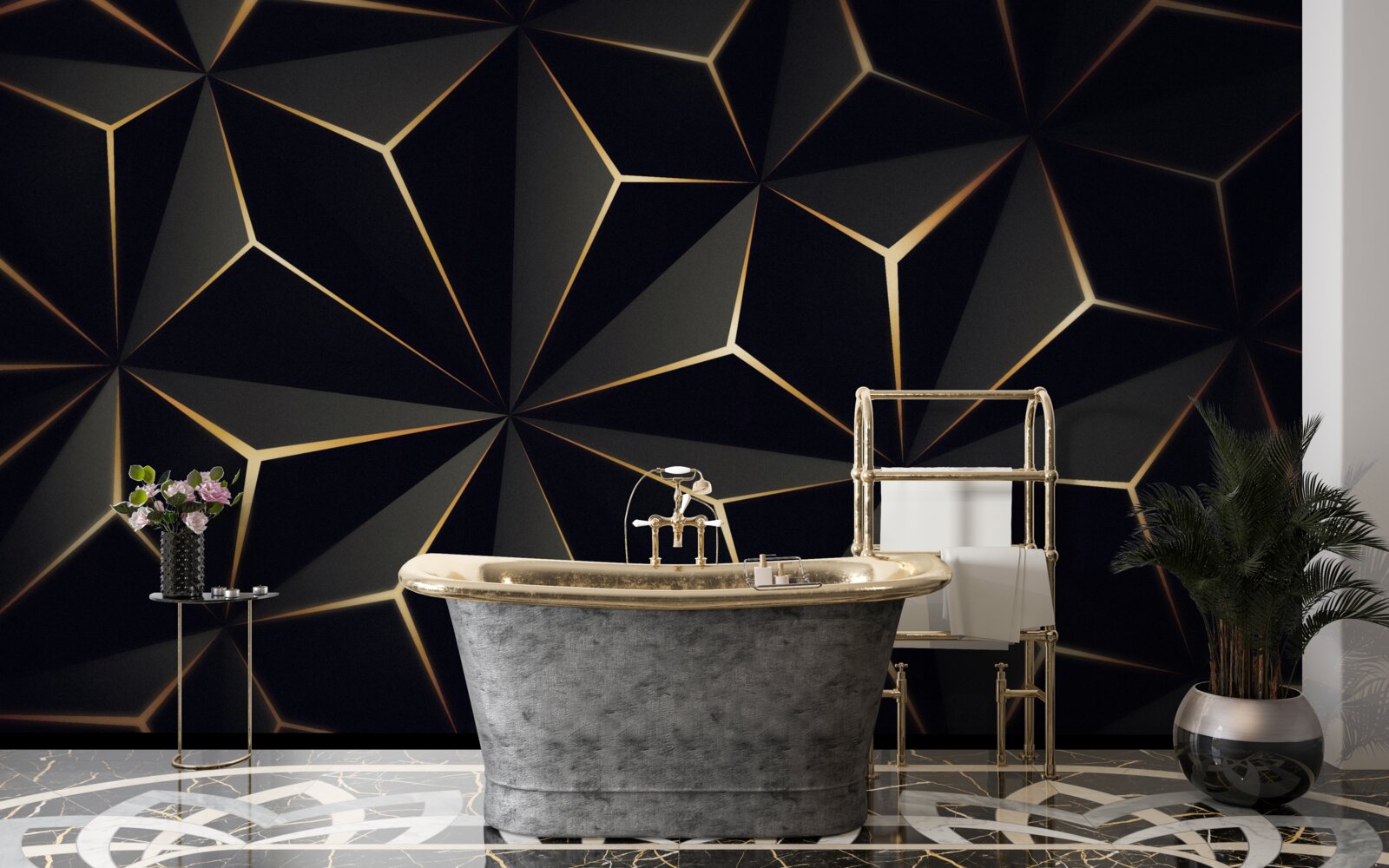 Fototapet piramide 3d în negru cu elemente aurii