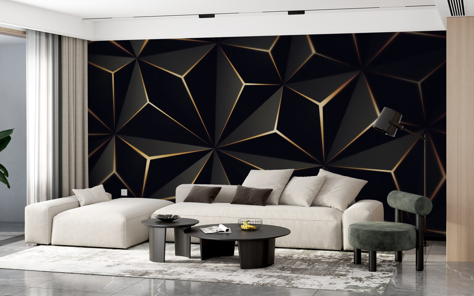 Fototapet piramide 3d în negru cu elemente aurii