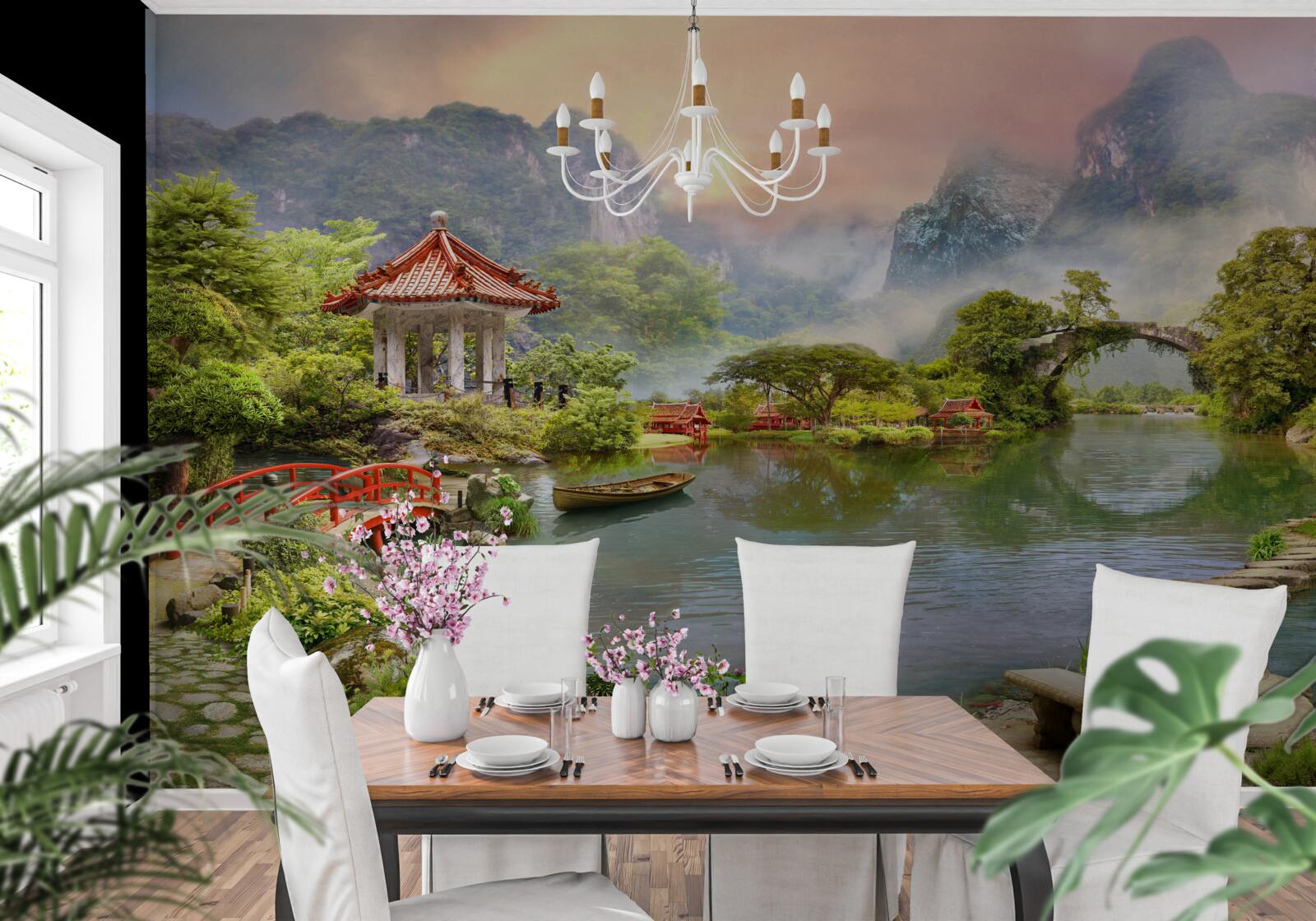 Fototapet peisajul cețos al unei grădini japoneze