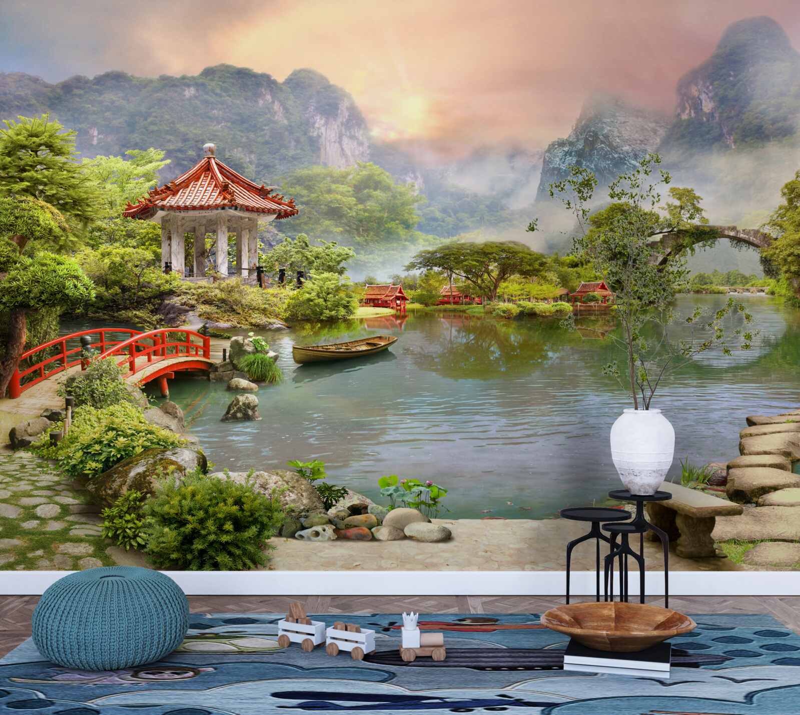 Fototapet peisajul cețos al unei grădini japoneze