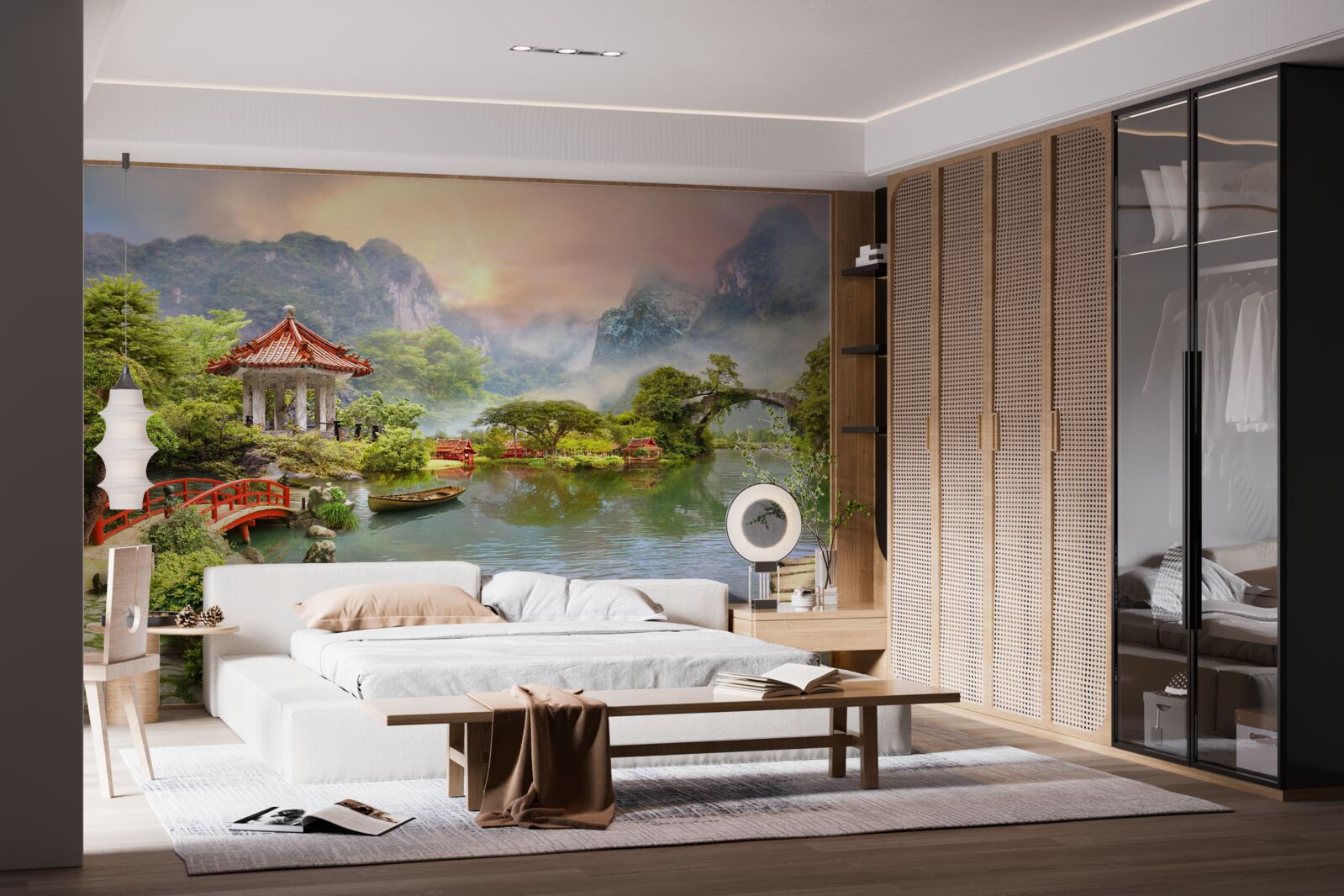 Fototapet peisajul cețos al unei grădini japoneze