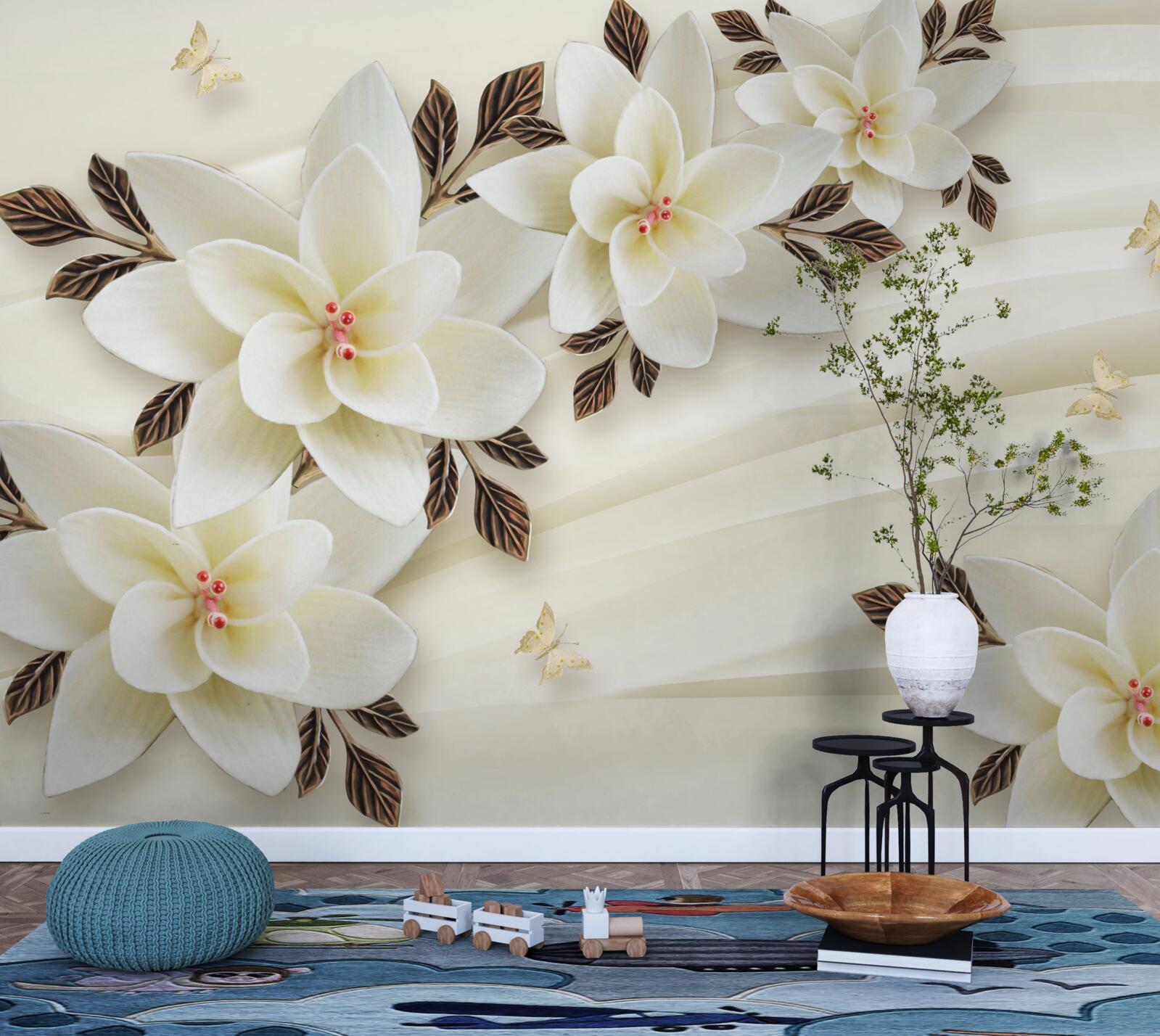 Fototapet țesătura este decorată cu flori albe de lotus