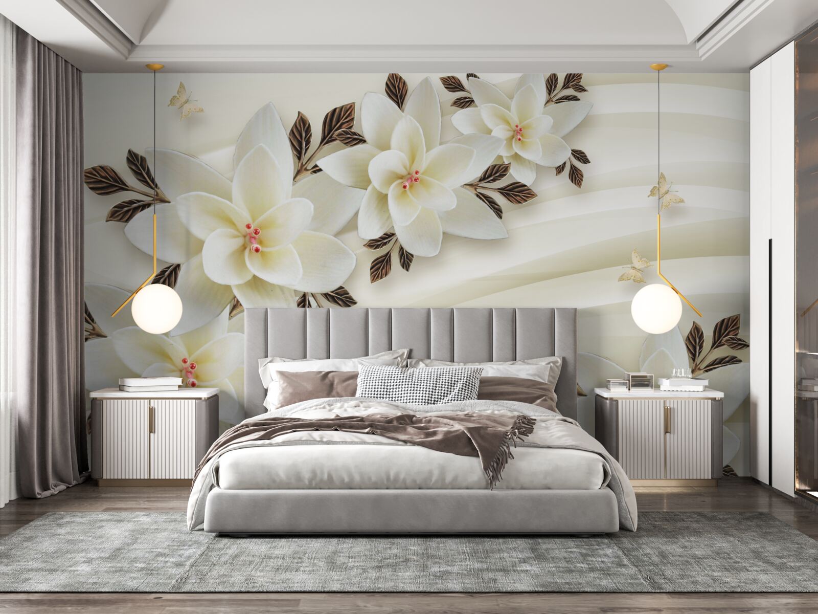 Fototapet țesătura este decorată cu flori albe de lotus