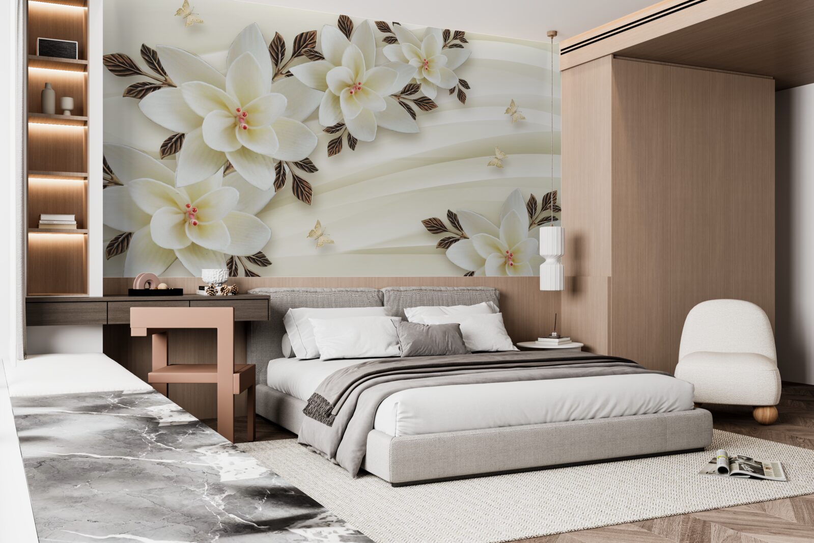 Fototapet țesătura este decorată cu flori albe de lotus