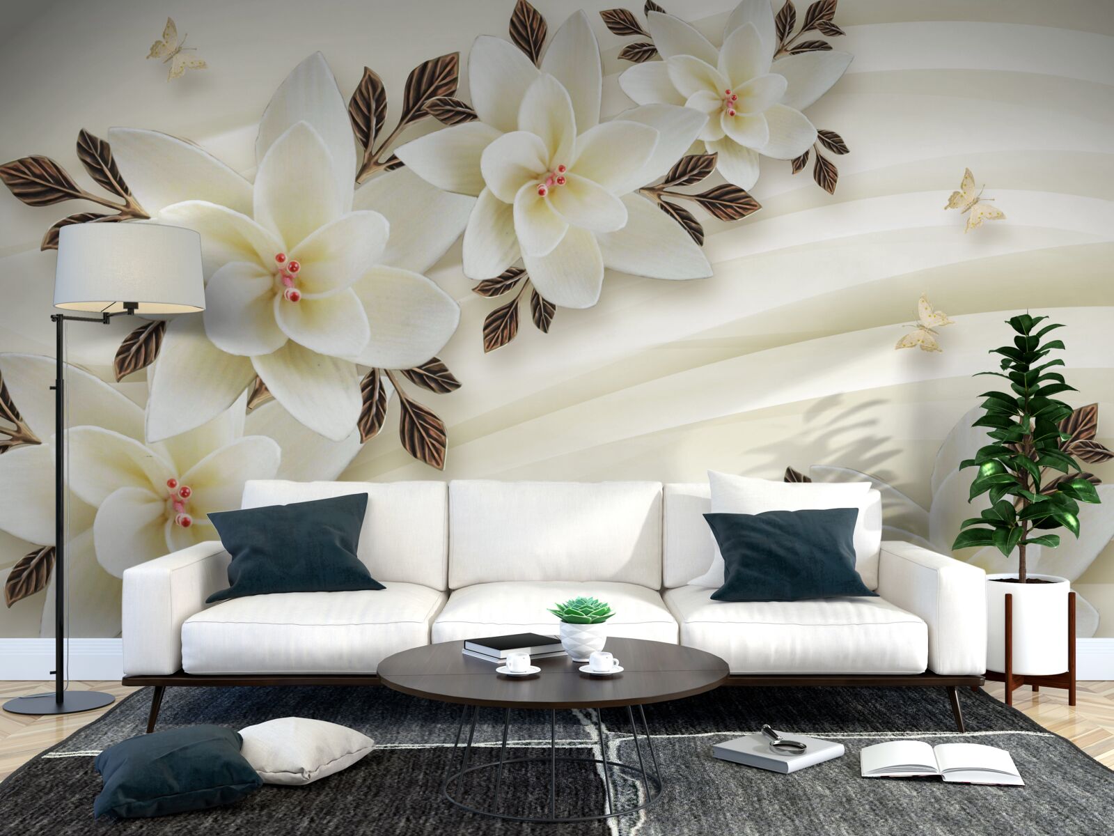 Fototapet țesătura este decorată cu flori albe de lotus