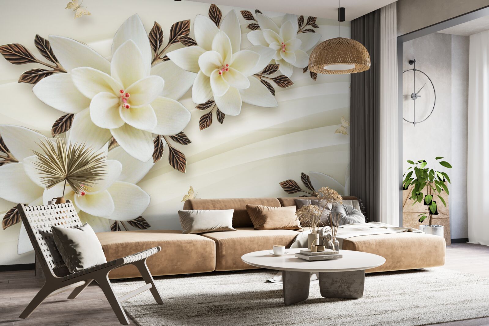 Fototapet țesătura este decorată cu flori albe de lotus