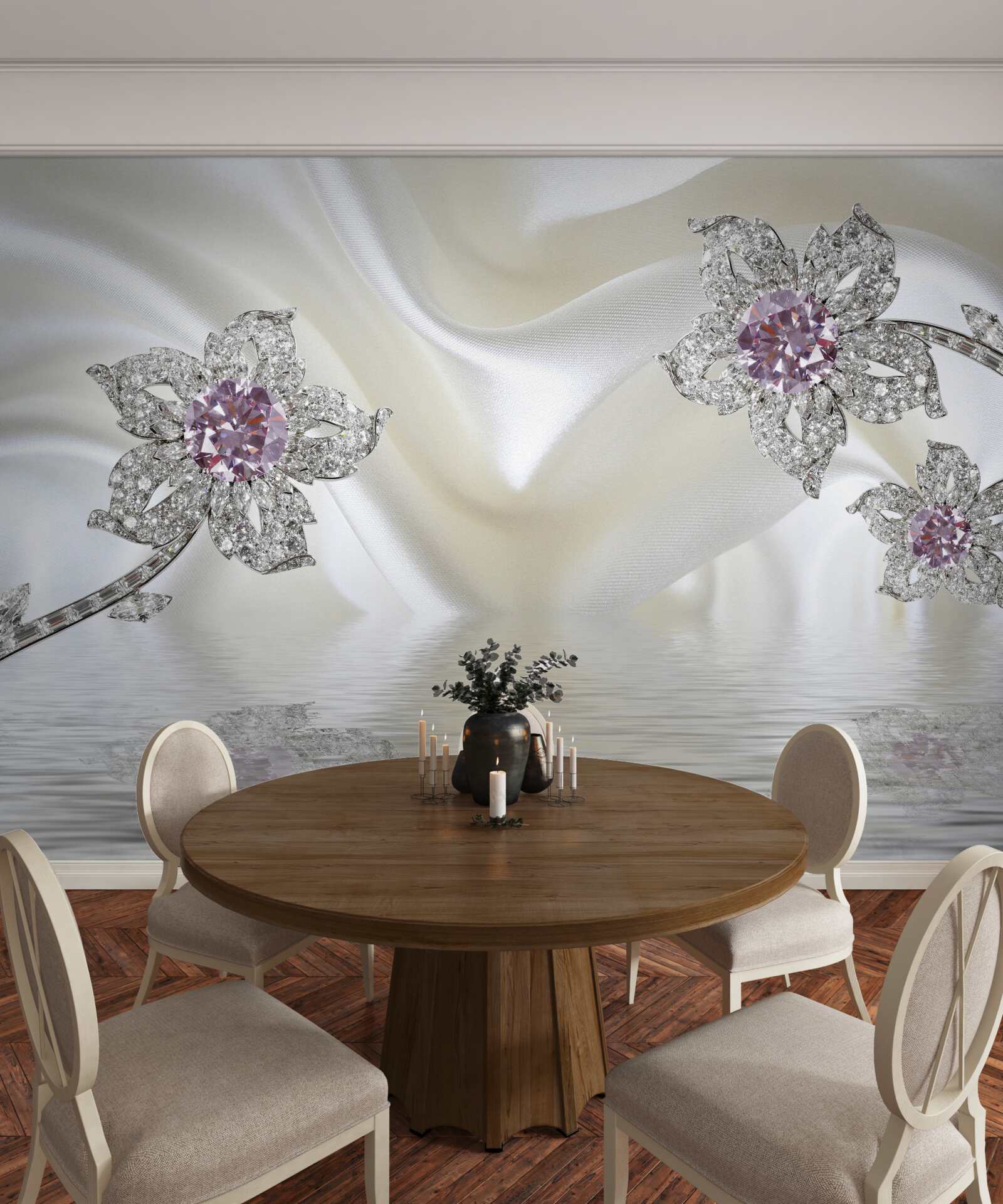 Fototapet bijuterii din argint în formă de flori