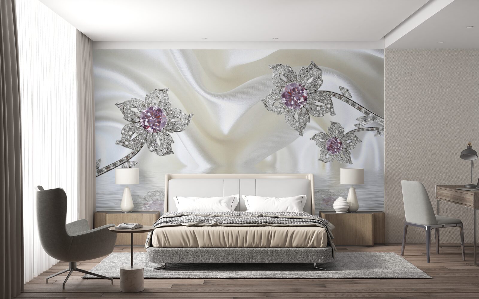 Fototapet bijuterii din argint în formă de flori