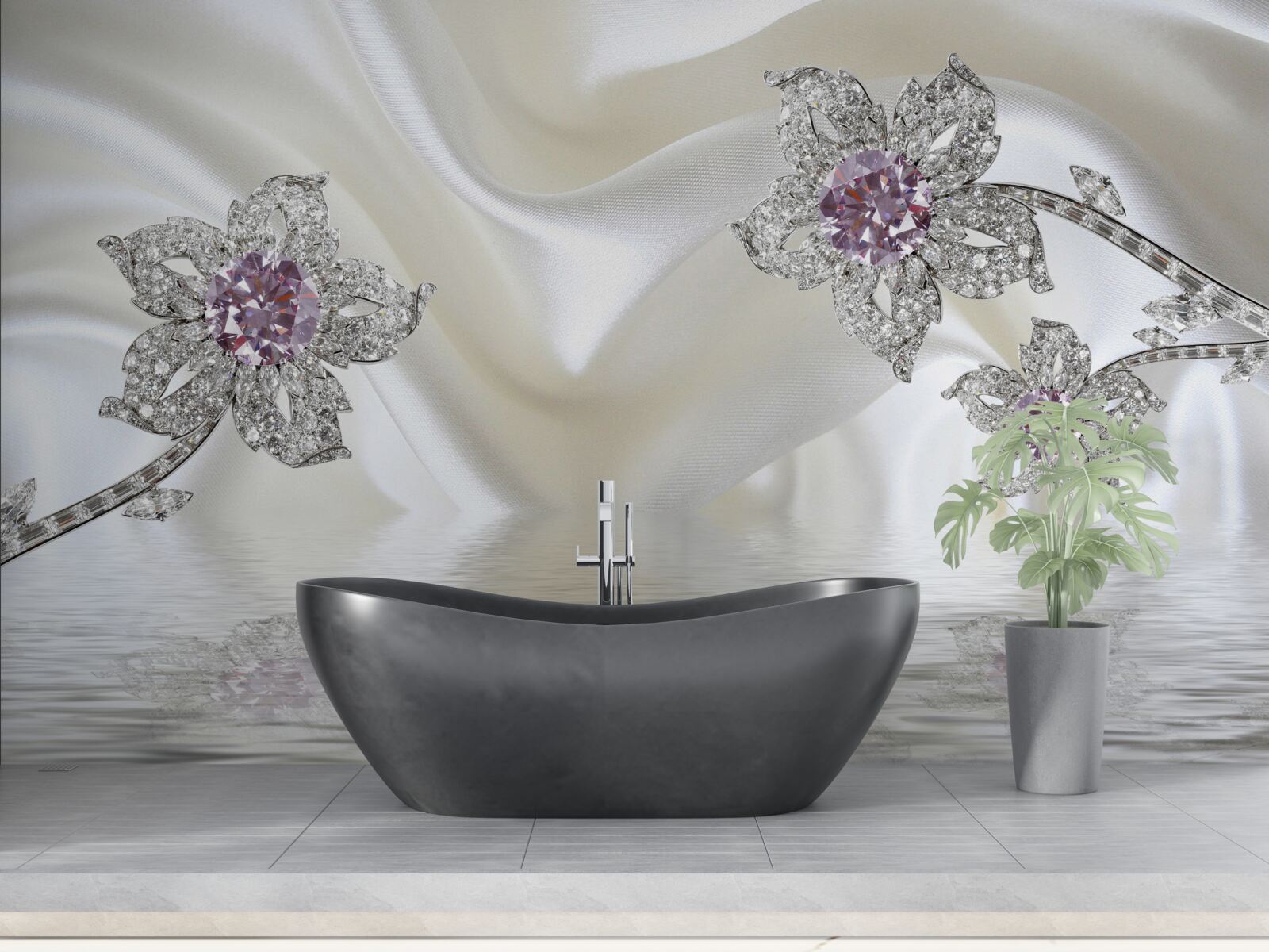 Fototapet bijuterii din argint în formă de flori