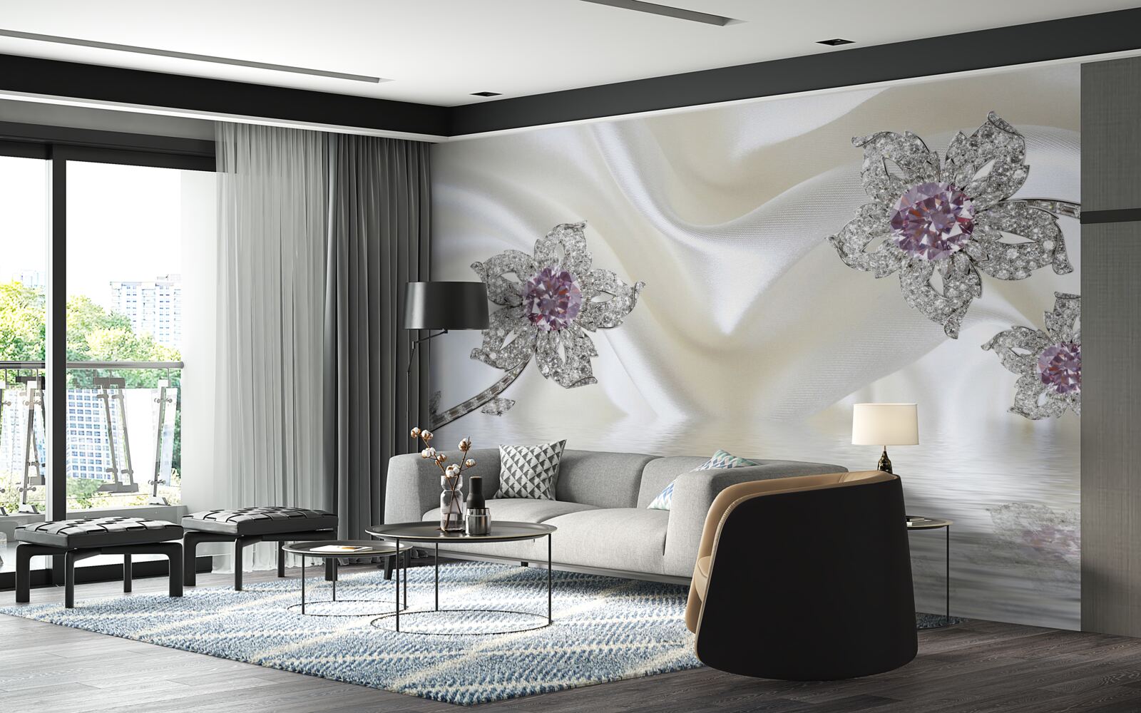 Fototapet bijuterii din argint în formă de flori