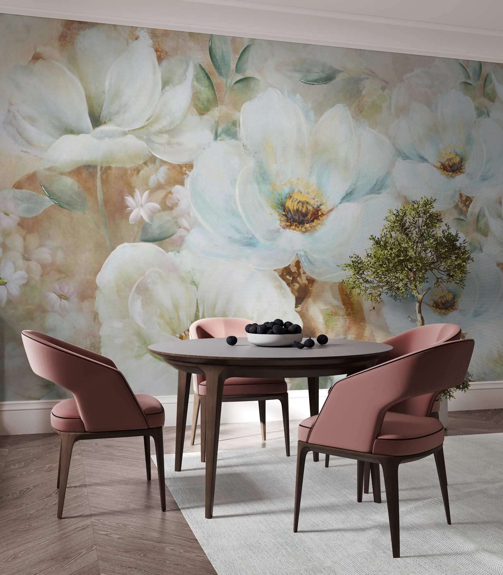 Fototapet pictură în acuarelă de orhidee albe ca zăpada