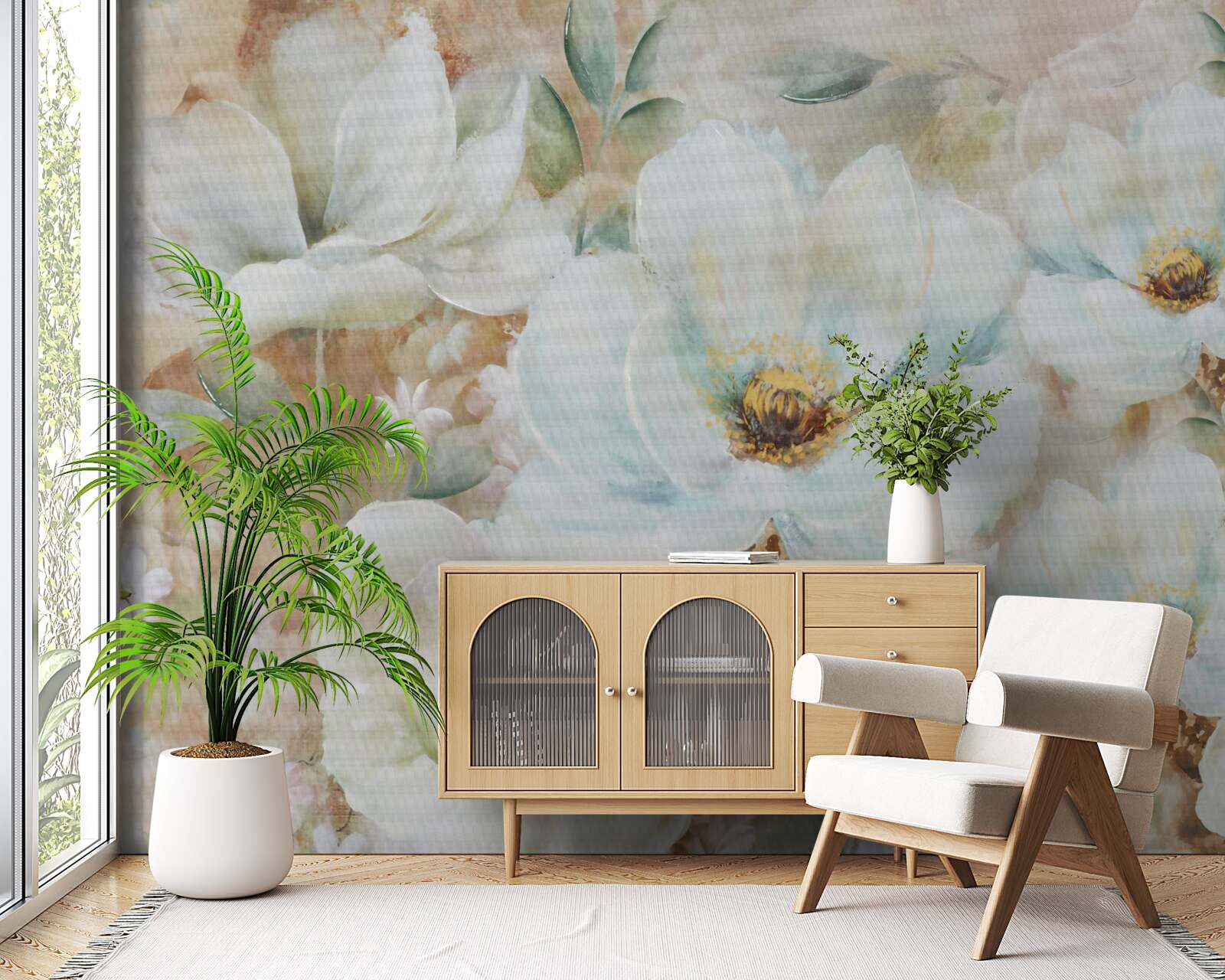 Fototapet pictură în acuarelă de orhidee albe ca zăpada