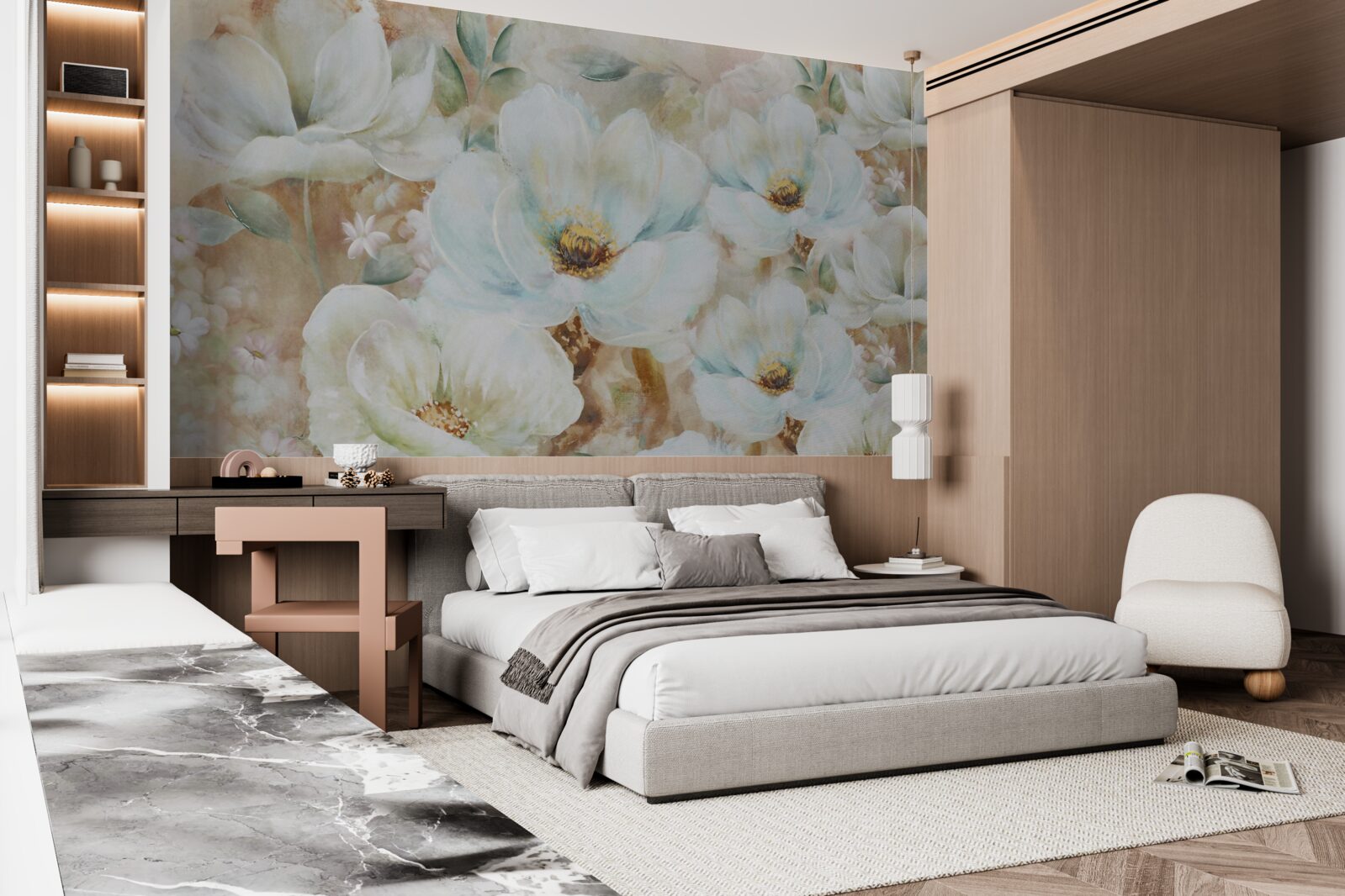 Fototapet pictură în acuarelă de orhidee albe ca zăpada