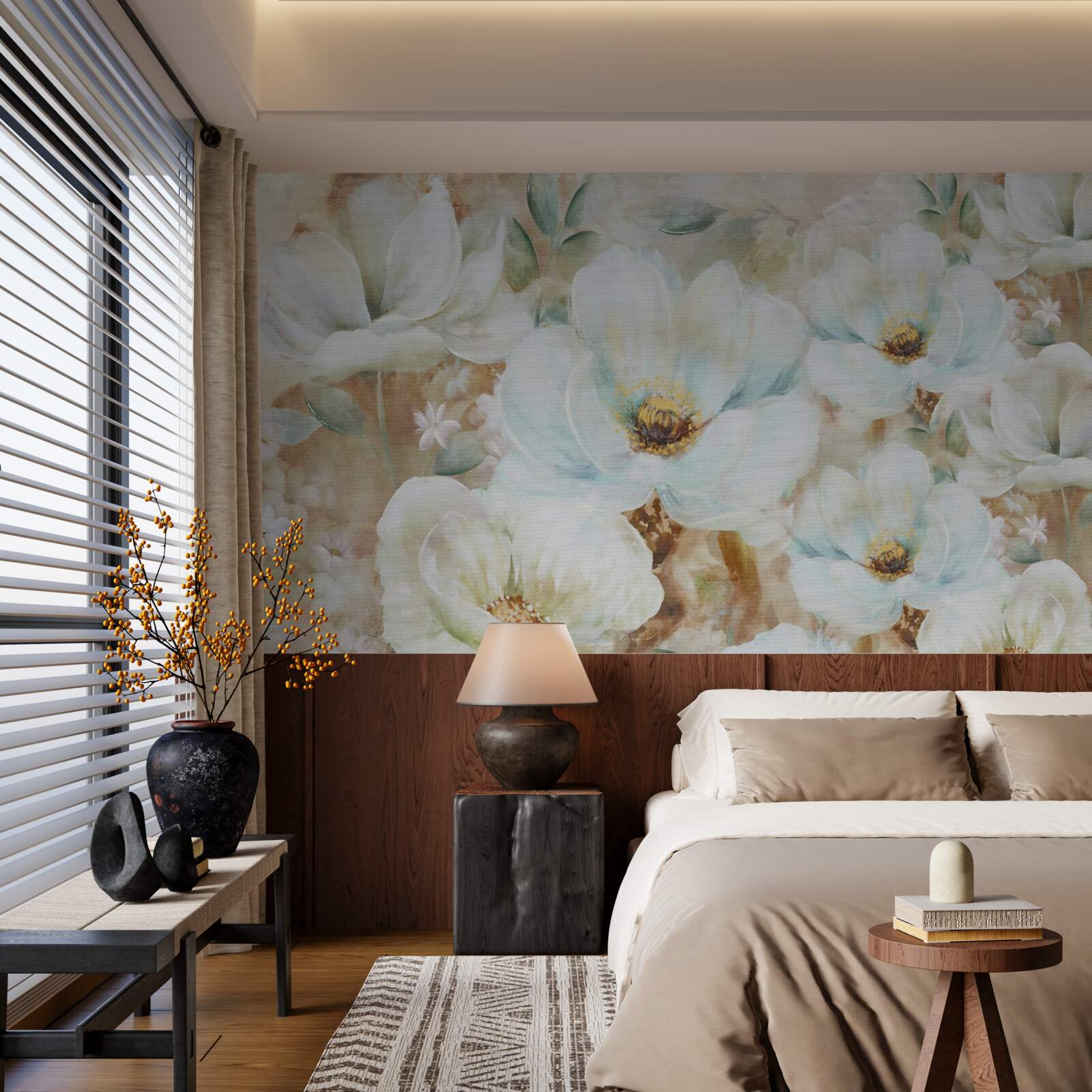 Fototapet pictură în acuarelă de orhidee albe ca zăpada