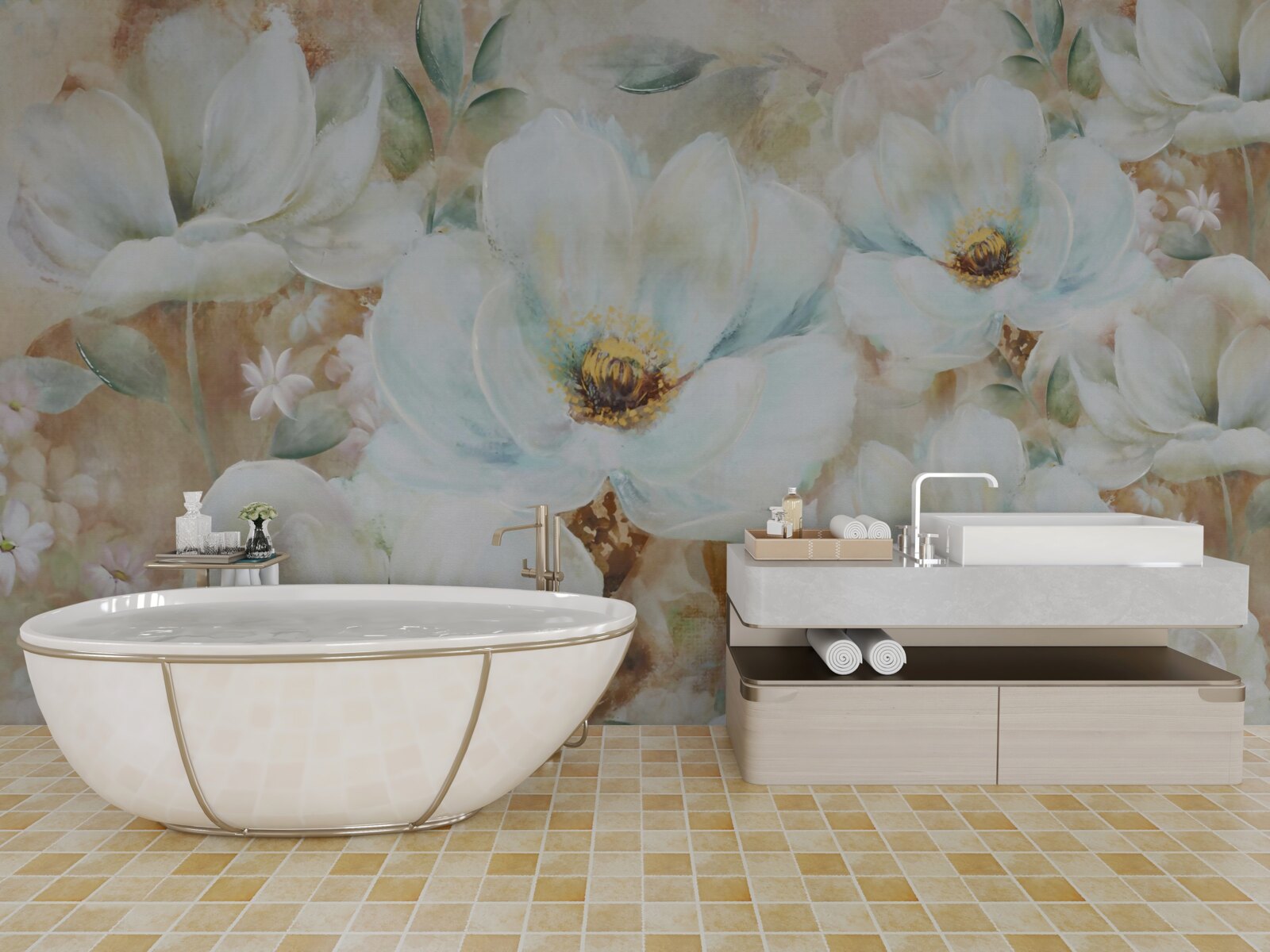 Fototapet pictură în acuarelă de orhidee albe ca zăpada