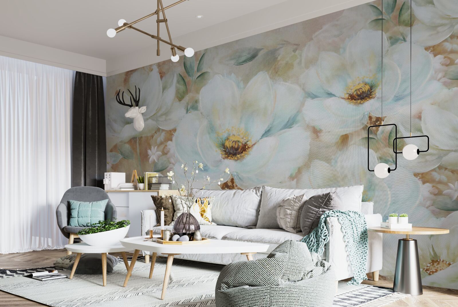 Fototapet pictură în acuarelă de orhidee albe ca zăpada