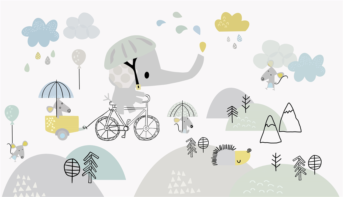 Fototapet un pui de elefant călătorește pe versantul muntelui