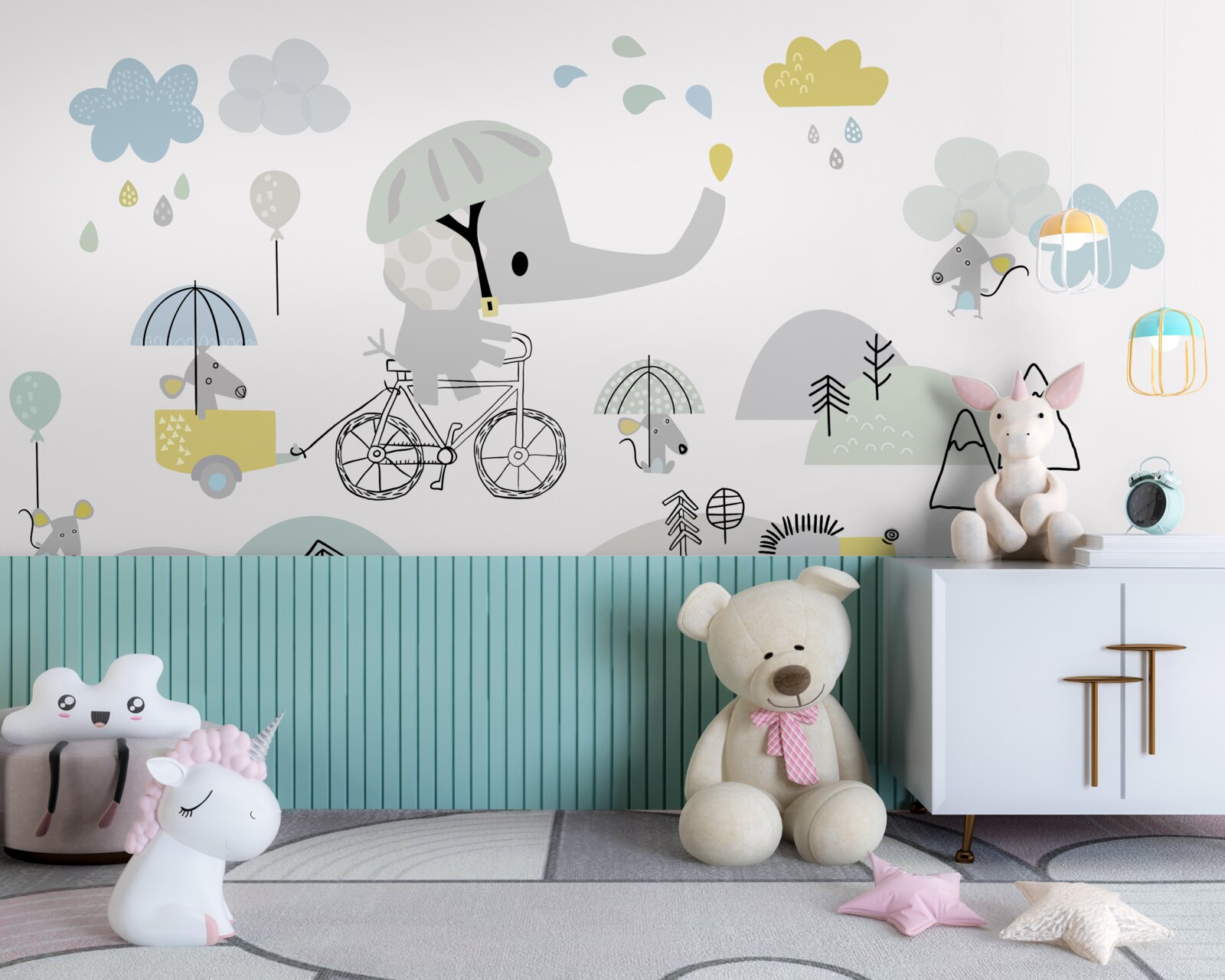 Fototapet un pui de elefant călătorește pe versantul muntelui