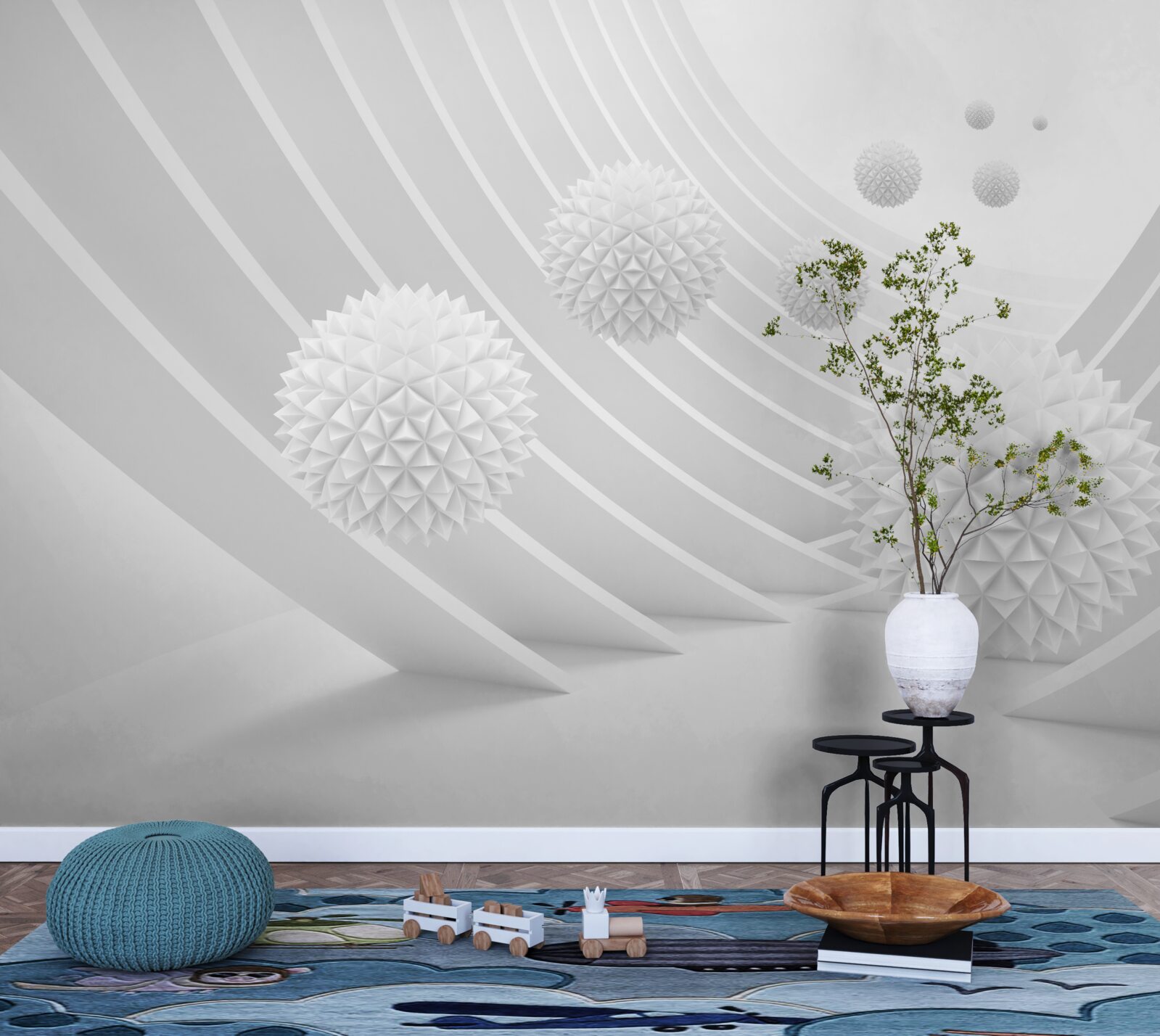 Fototapet bile albe ascuțite în tunelul care se retrage