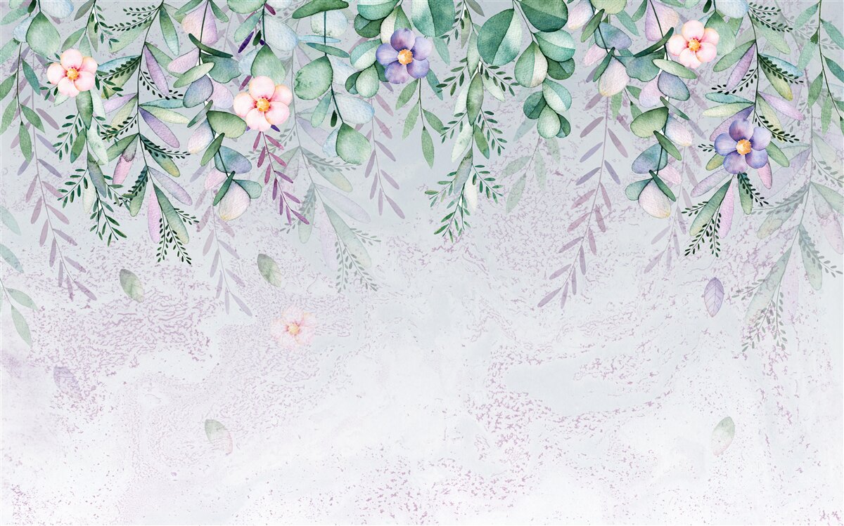 Fototapet acuarelă reprezentând flori cu susul în jos